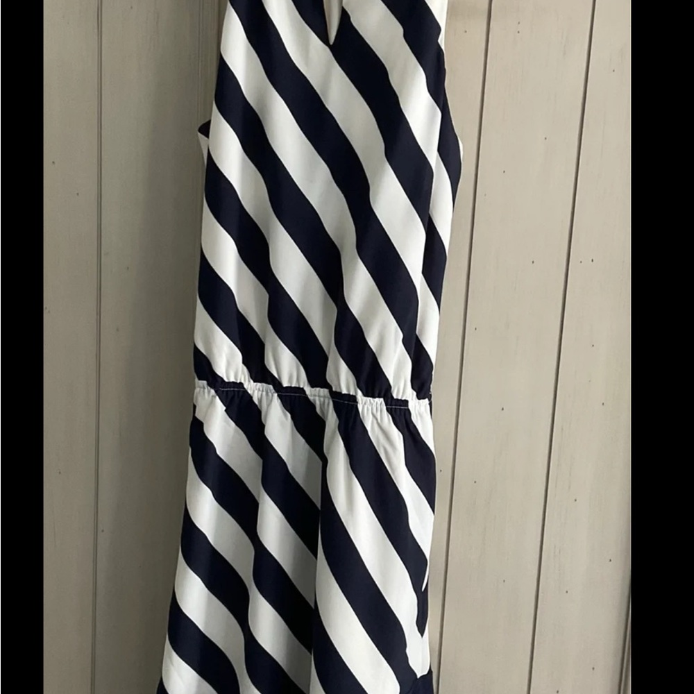 Express Blue & White Striped Halter Dress – Size Small with Belt